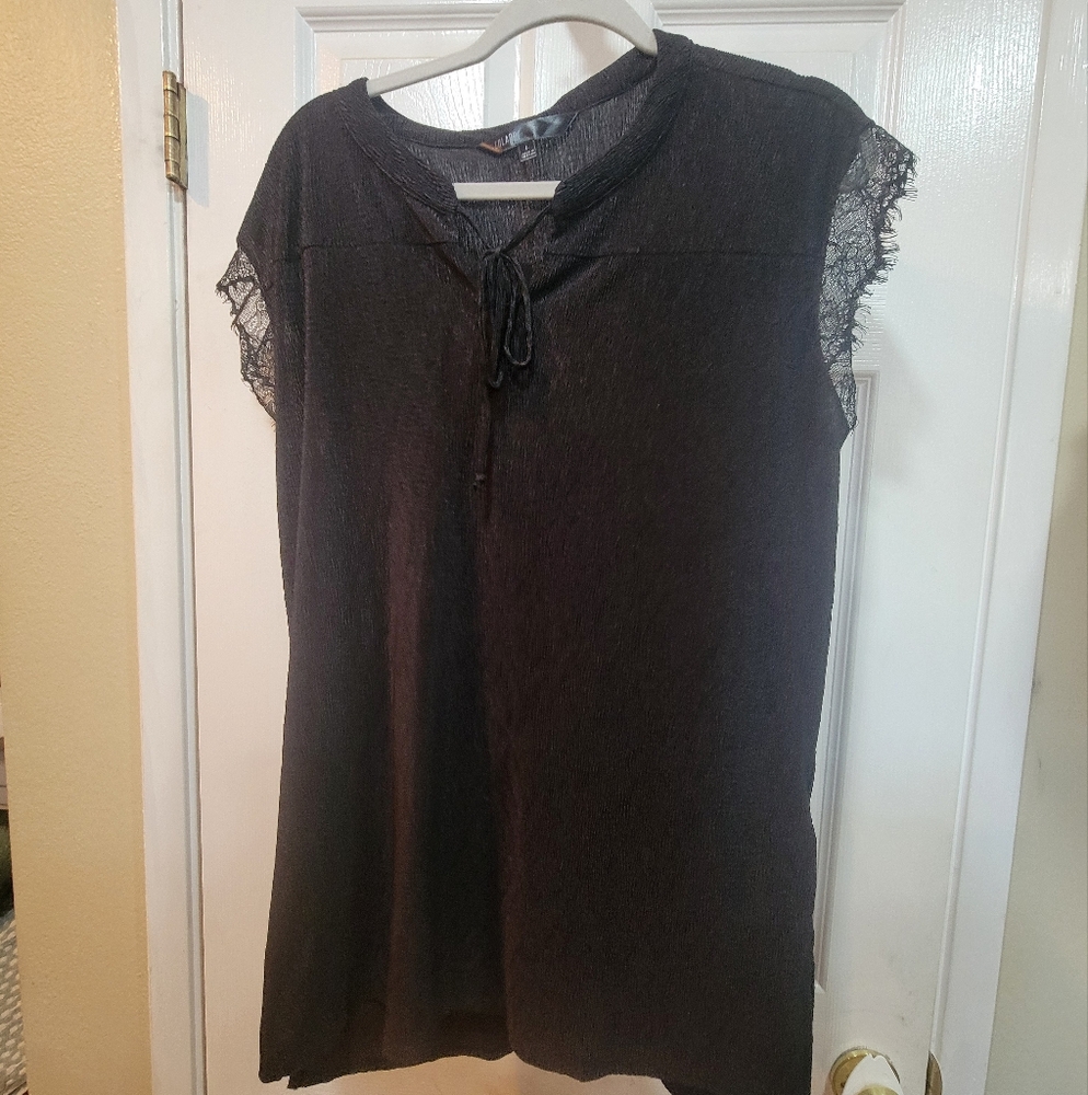 LuLaRoe Elegant Black Lace Sleeve Women's Top, Size L